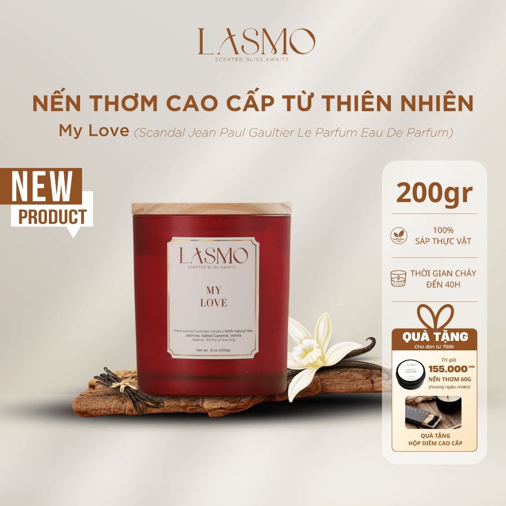  Nến Thơm Quà Tặng Cao Cấp Lasmo My Love 200gr - Hương Thơm Thư Giãn Giúp Ngủ Ngon 