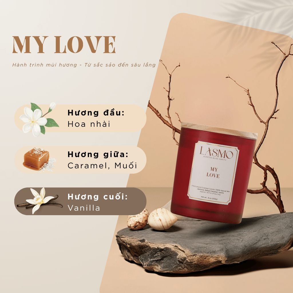  Nến Thơm Quà Tặng Cao Cấp Lasmo My Love 200gr - Hương Thơm Thư Giãn Giúp Ngủ Ngon 
