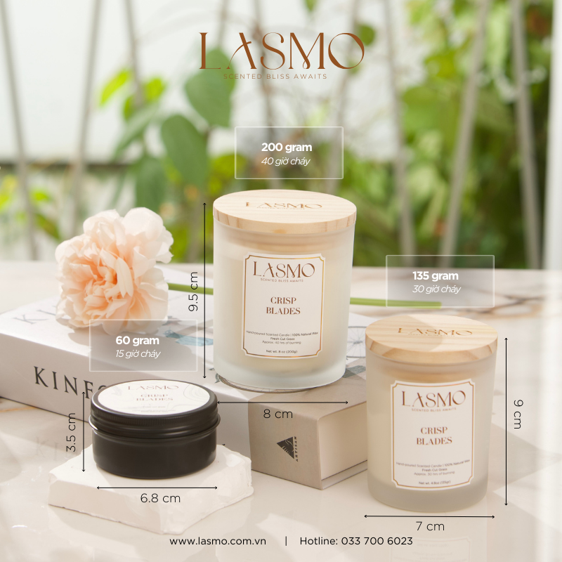  Nến thơm LASMO Crisp Blade mùi Cỏ Mới Cắt size 8oz 200gr - nến thơm tinh dầu thiên nhiên 