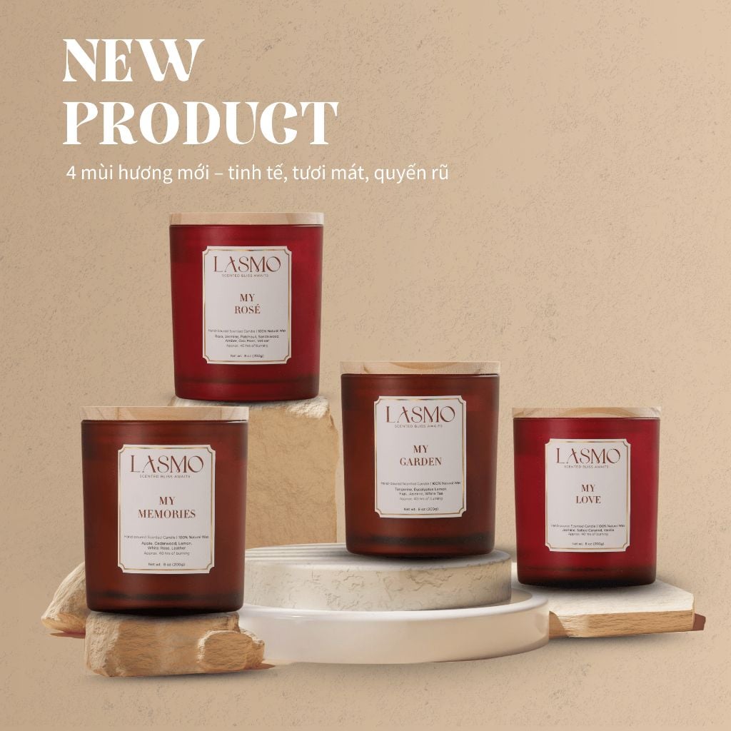  Nến Thơm Quà Tặng Cao Cấp Lasmo My Rosé 200gr - Hương Thơm Thư Giãn Giúp Ngủ Ngon 