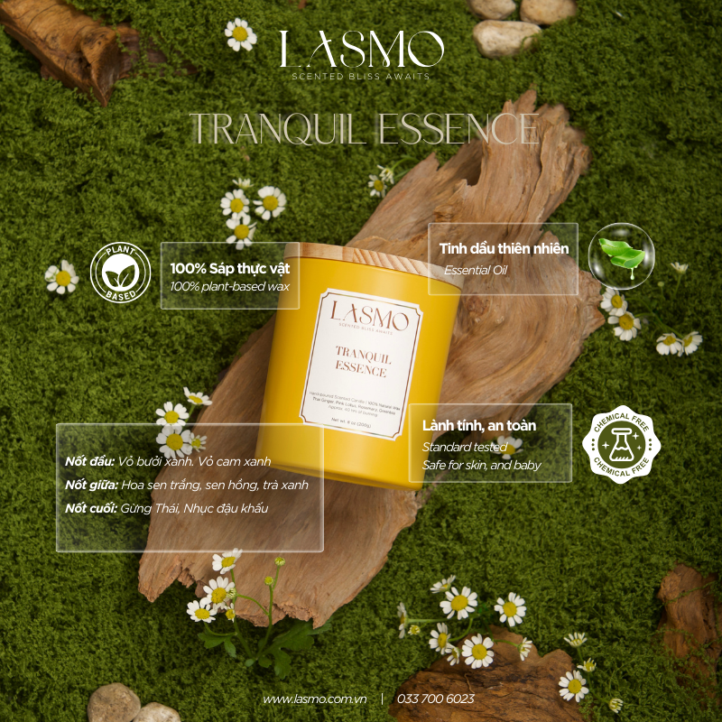  Nến thơm LASMO Tranquil Essence mùi Thiền thư giãn size 8oz 200gr - nến thơm tinh dầu thiên nhiên 