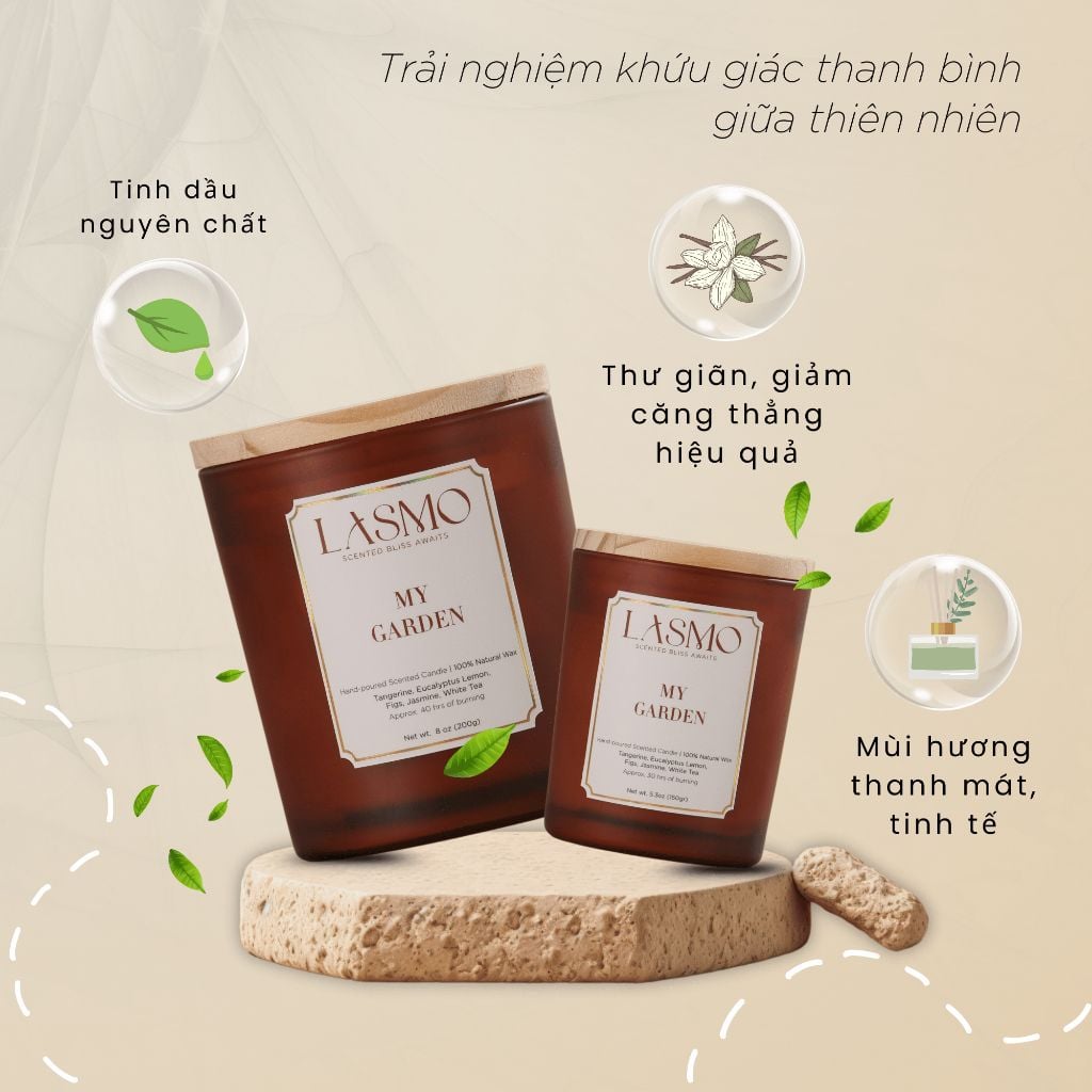  Nến Thơm Quà Tặng Cao Cấp Lasmo My Garden 200gr - Hương Thơm Thư Giãn Giúp Ngủ Ngon 