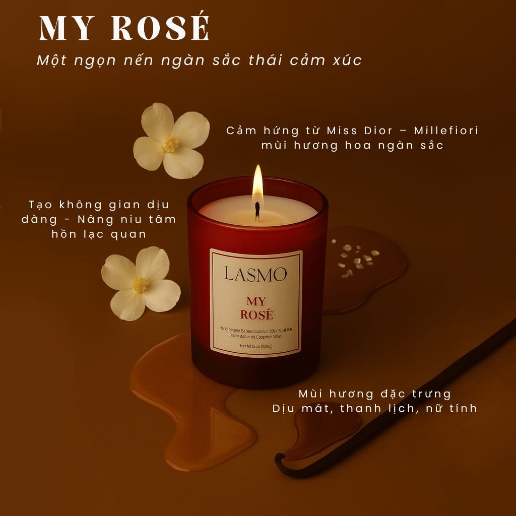  Nến Thơm Quà Tặng Cao Cấp Lasmo My Rosé 200gr - Hương Thơm Thư Giãn Giúp Ngủ Ngon 