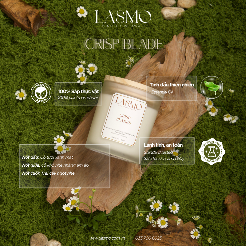  Nến thơm LASMO Crisp Blade mùi Cỏ Mới Cắt size 8oz 200gr - nến thơm tinh dầu thiên nhiên 