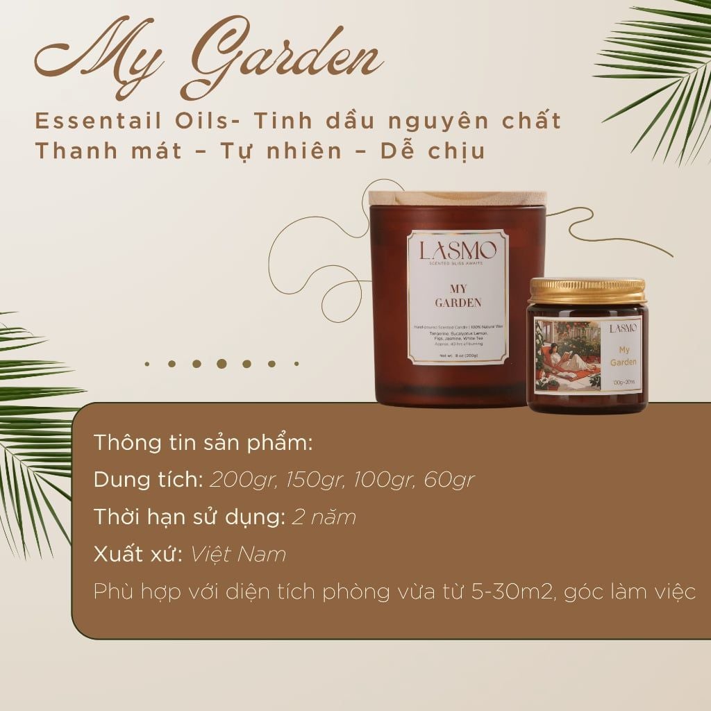  Nến Thơm Quà Tặng Cao Cấp Lasmo My Garden 200gr - Hương Thơm Thư Giãn Giúp Ngủ Ngon 