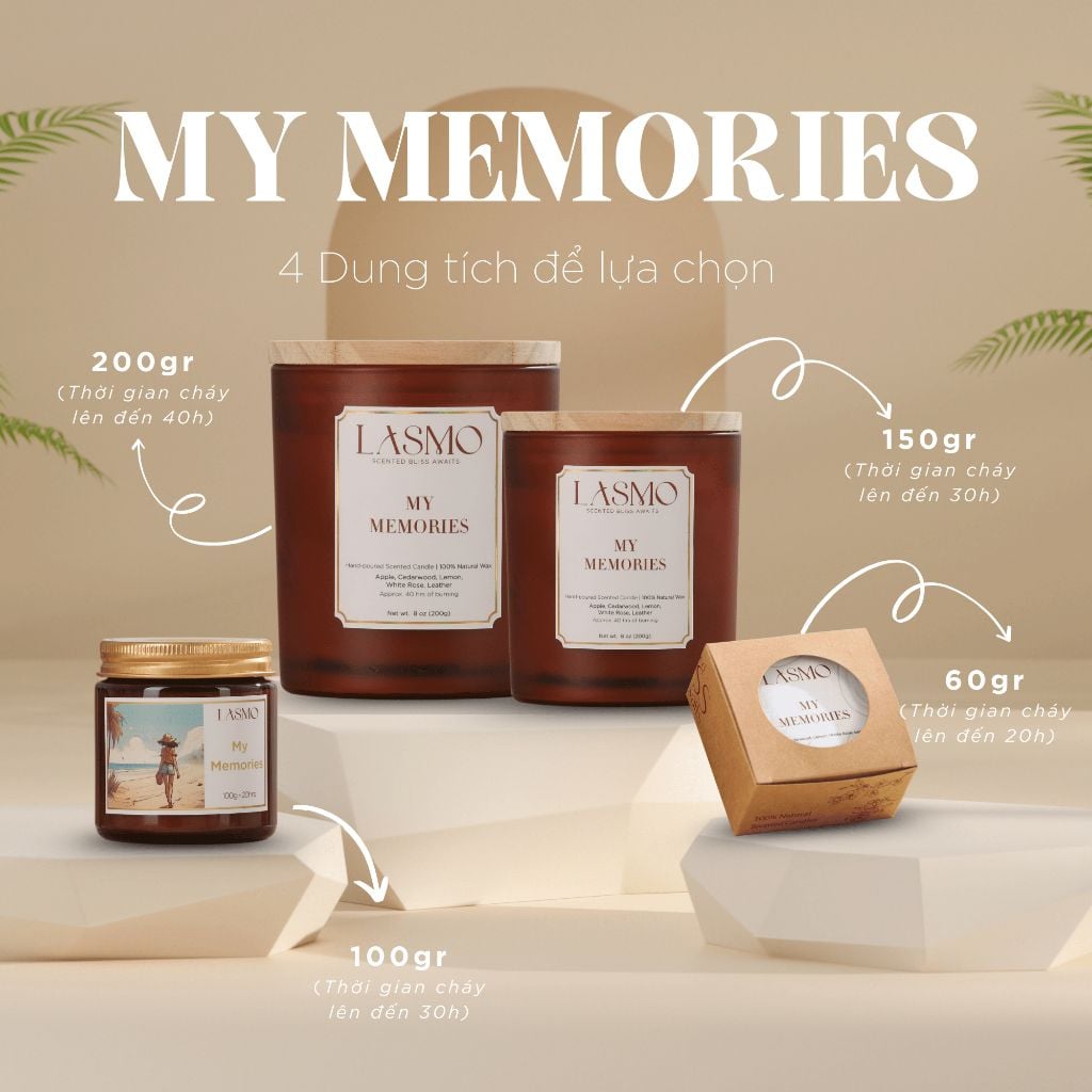  Nến Thơm Quà Tặng Cao Cấp Lasmo My Memories 200gr - Hương Thơm Thư Giãn Giúp Ngủ Ngon 