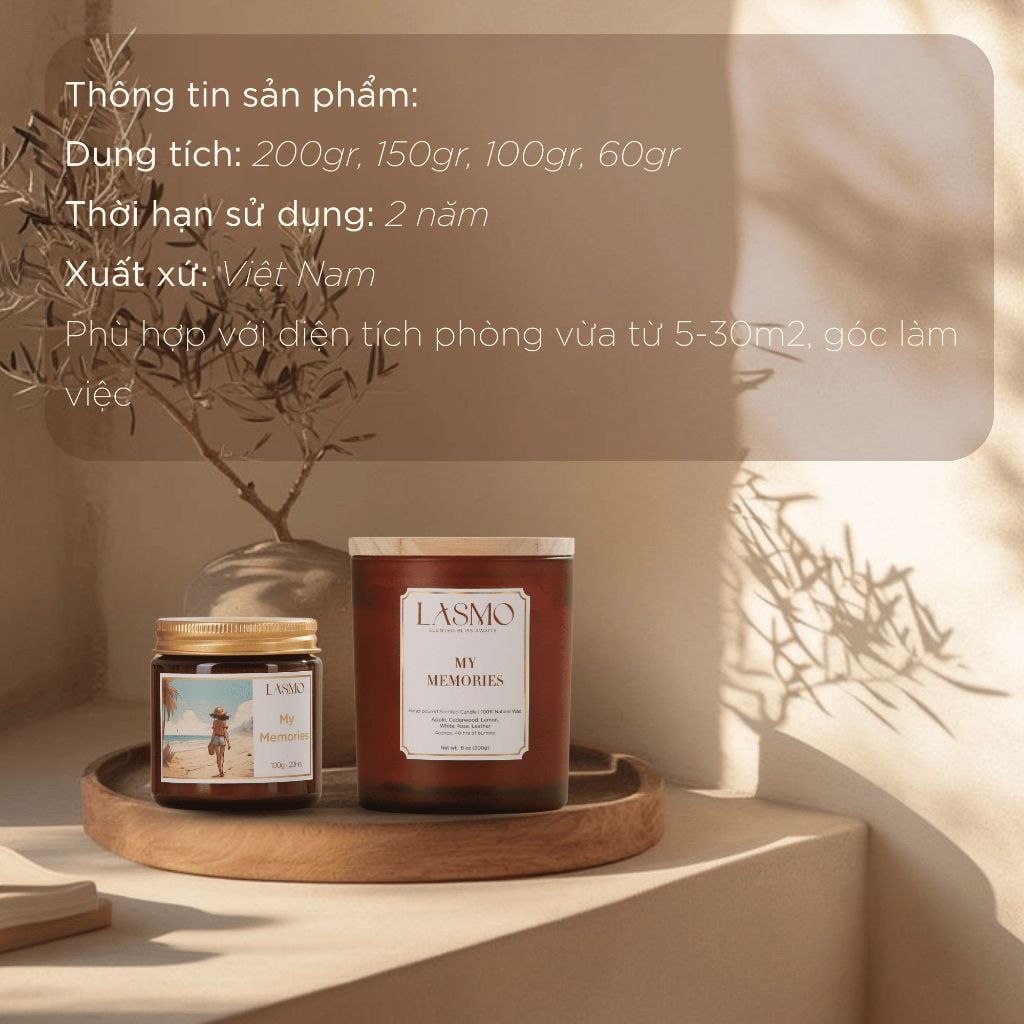  Nến Thơm Quà Tặng Cao Cấp Lasmo My Memories 200gr - Hương Thơm Thư Giãn Giúp Ngủ Ngon 