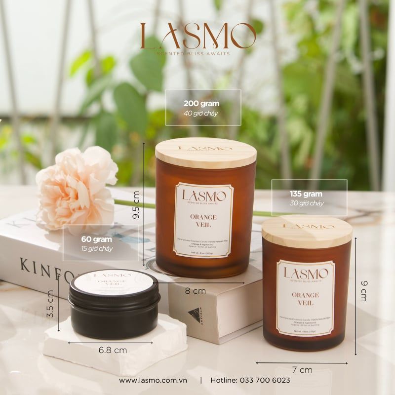  Nến thơm LASMO Orange Veil mùi Cam Ngọt và Gỗ Đất size 8oz 200gr - nến thơm tinh dầu thiên nhiên 